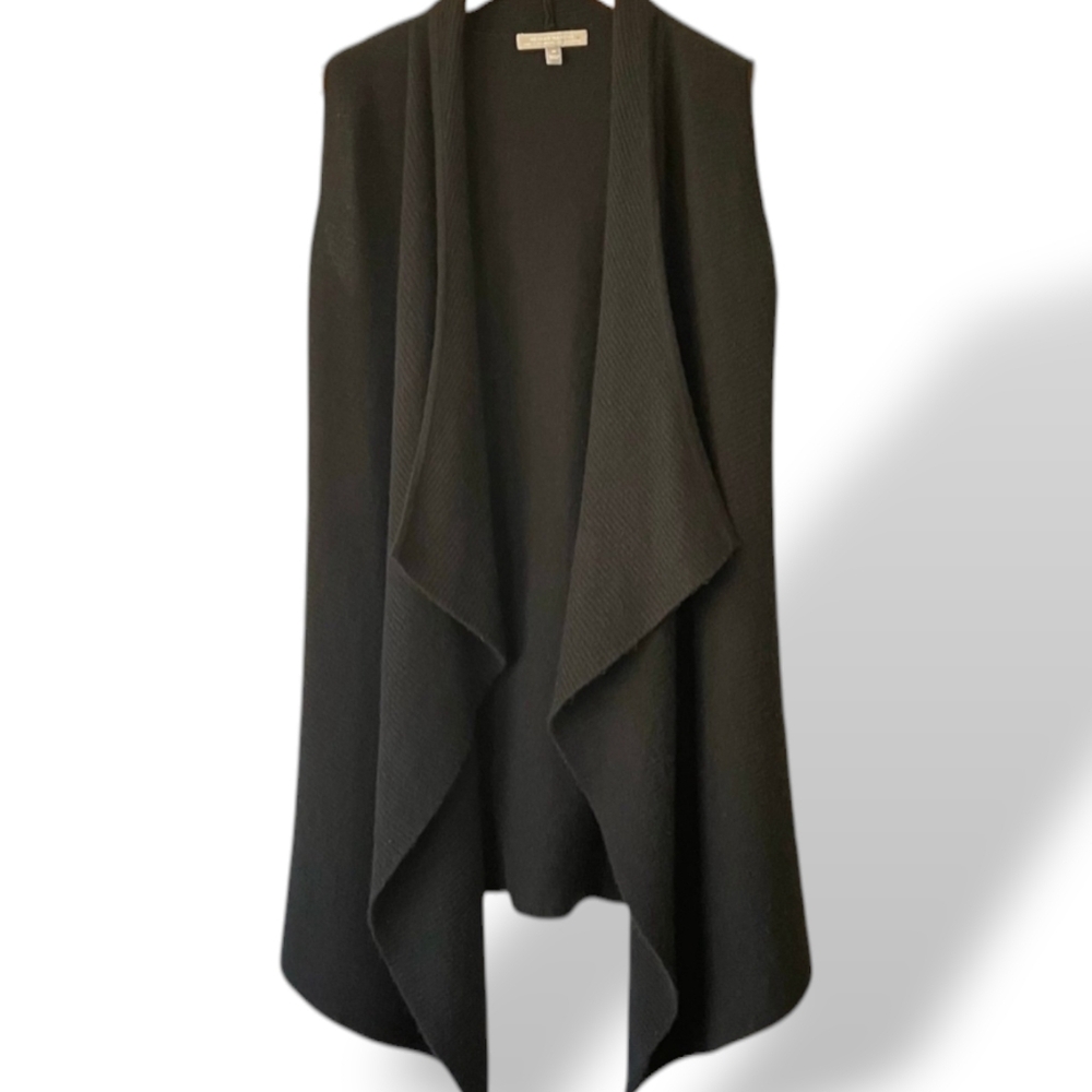 Neiman Marcus 100% Cashmere Black Waterfall Cardigan Vest Sweater Women's Medium